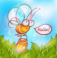 cute cartoon bee with bucket of honey N4