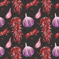 Seamless pattern with chilly peppers and garlic