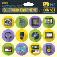 Dj music studio equipment circle icon set Vector trendy illustrations