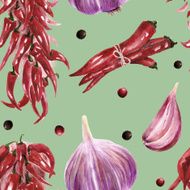 Seamless pattern with chilly peppers and garlic N2