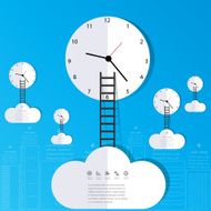Computing Concept cloud and clock with ladder background