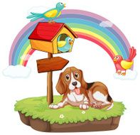 Dog and birds