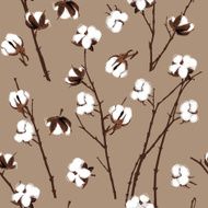 Cotton plants beige seamless vector pattern