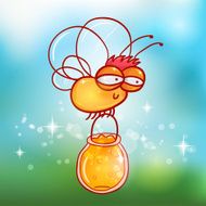 Pretty cartoon bee with bucket of honey