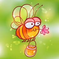 Pretty cartoon bee with bucket of honey N2