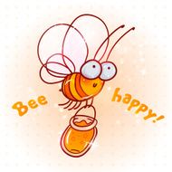 Pretty cartoon bee with bucket of honey N3