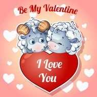 Two cute kissing lamb with hearts for Valentine&#039;s Day