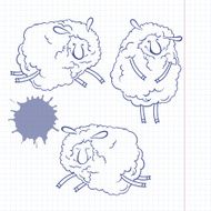 Three funny cartoon sheep Doodle set sketch vector illustration N2