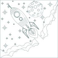 Cartoon Rocket moon in sky with space for text