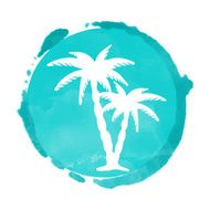 Watercolor circle paint stain and coconut palm trees silhouettes N2