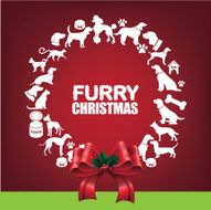 Furry Christmas Wreath greeting card design N2