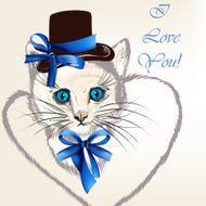 Background with cat in hat bows and stylized heart