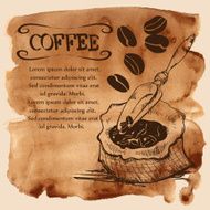 Bag with coffee beans on a watercolor background N2