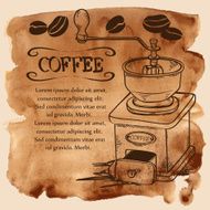 Coffee grinder and beans on a watercolor background N2