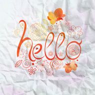 word hello in background crumpled paper