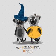 Halloween greeting card with two black cats