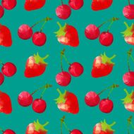 Seamless pattern with watercolor cherry and strawberry N3