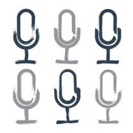 Hand-drawn microphone icons set brush drawing multimedia signs