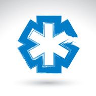 Brush drawing simple blue ambulance symbol medicine icon