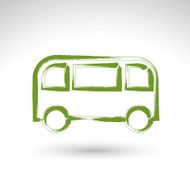 Hand drawn green bus icon brush drawing passenger