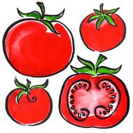 Collection of tomatoes and sliced isolated