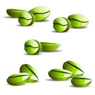 single coffee green bean with leaf isolated