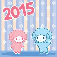 Kawaii little cute sheeps symbol of the New Year 2015