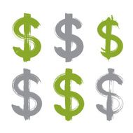 Set of hand-painted green dollar icons isolated on white N2