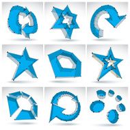 Set of 3d mesh colorful abstract objects isolated on white