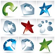 Set of 3d mesh colorful abstract objects isolated on white N2