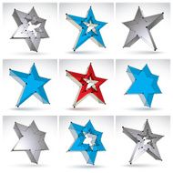 Set of 3d mesh stars isolated on white background collection