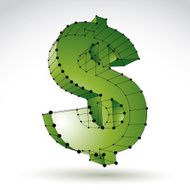 3d mesh stylish web green dollar sign isolated on white