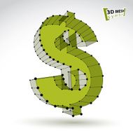 3d mesh stylish web green dollar sign isolated on white N2