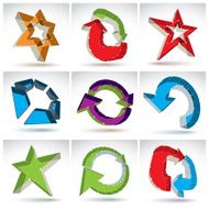 Set of 3d mesh colorful abstract objects isolated on white N3