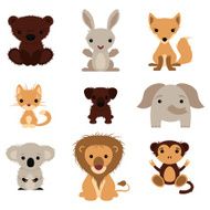 Set of various lovely animals wild and pet