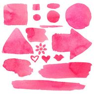 Watercolor set of isolated on a white background pink stains