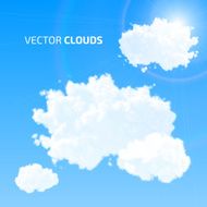 Vector cloud set Blue sky with clouds and flare