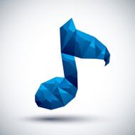 Blue musical note geometric icon made in 3d modern style