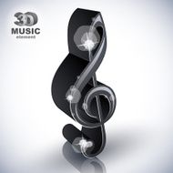 Treble clef 3d black music design element vector illustration