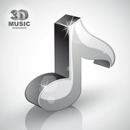 Metallic musical note icon isolated 3d music design element