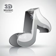 Metallic musical note icon from upper view isolated