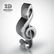 Treble clef 3d metallic music design element vector N2