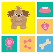 Dog Shih Tzu and dog stuff bow bone food medal