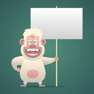 Yeti character holds empty banner sign