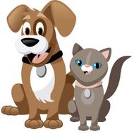 Cute cartoon dog and cat isolated on white