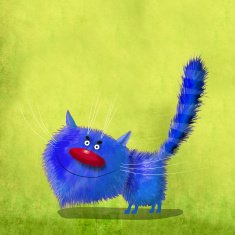 Blue Cat with Striped Tail on the Canary Yellow Background
