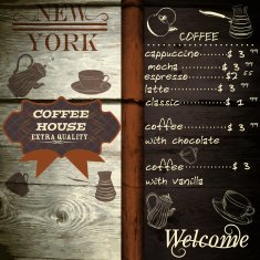 Cafe or coffee house design on wooden texture N2