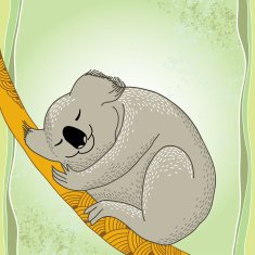 Koala sleeping on the decorative branch
