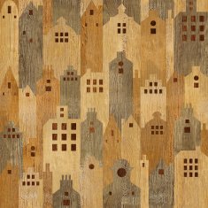 Abstract city buildings - seamless background wooden surface