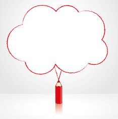 Red Pencil Drawing Fluffy Cloud Speech Balloon N2